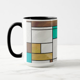 Mondrian Brown Yellow Teal Print Mug