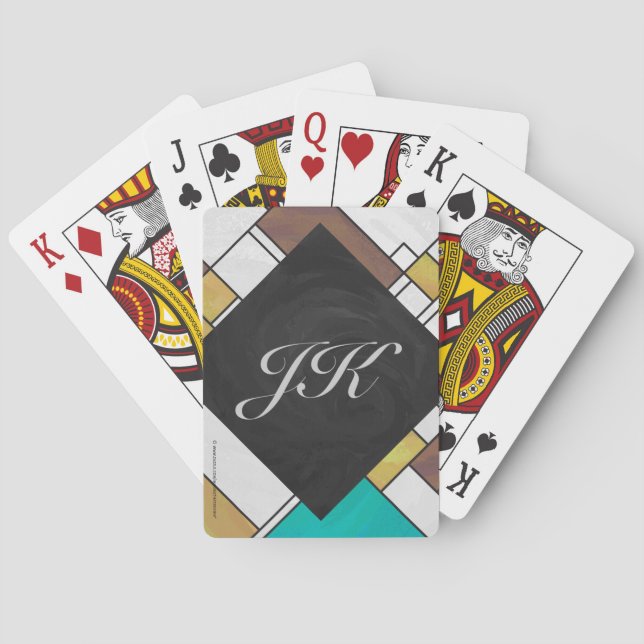 Mondrian Brown Yellow Teal Print Poker Cards (Back)