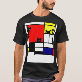 Mondrian Cats Composition with Red Yellow Blue and T-Shirt