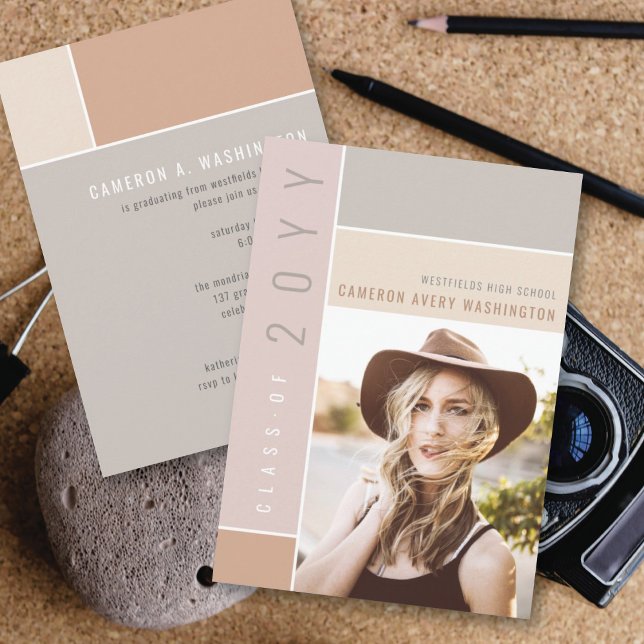 Mondrian Color Blocks Mod Photo Graduation Party Invitation (Creator Uploaded)