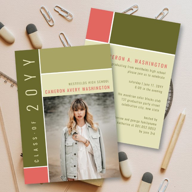Mondrian Color Blocks Mod Photo Graduation Party Invitation (Creator Uploaded)