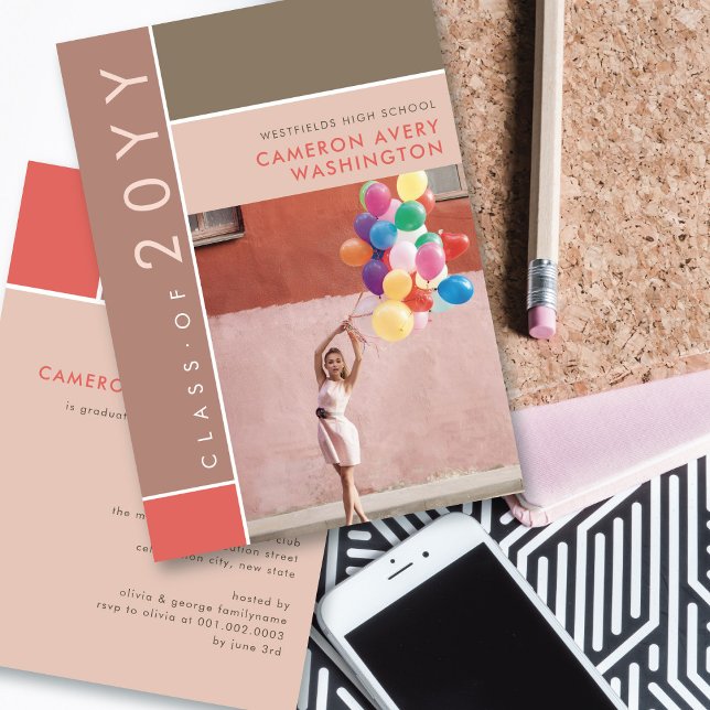 Mondrian Color Blocks Mod Photo Graduation Party Invitation (Creator Uploaded)