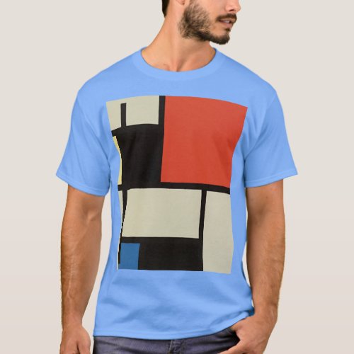 Mondrian Composition Modern Abstract Carolina Blue T_Shirt