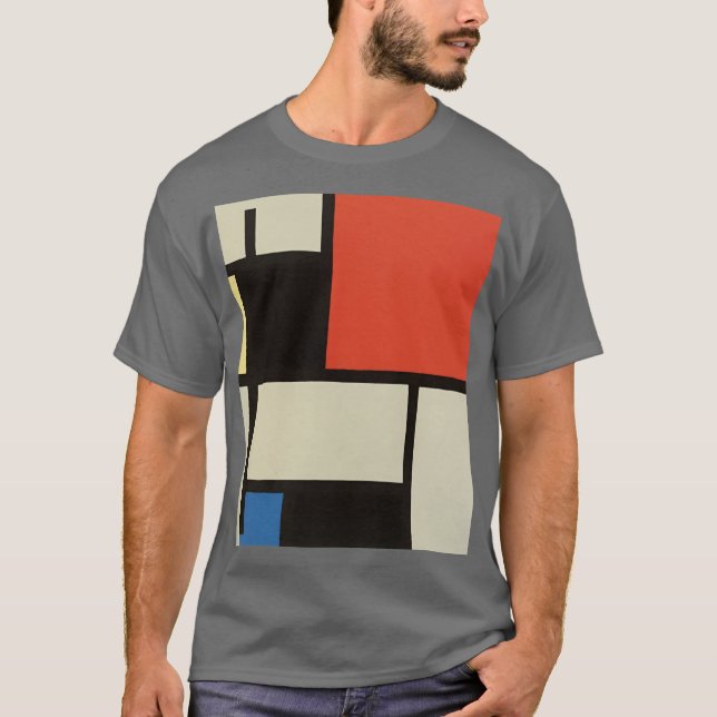 Mondrian Composition Modern Abstract Dark Grey T-Shirt (Front)