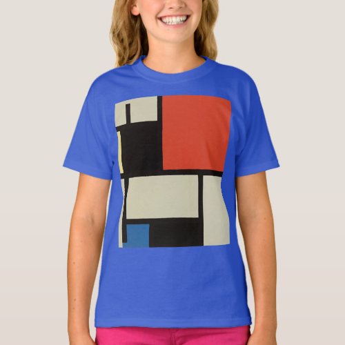 Mondrian Composition Modern Abstract Deep Royal T_Shirt