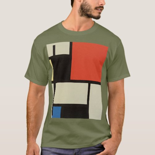Mondrian Composition Modern Abstract Fatigue Green T_Shirt