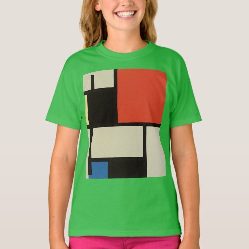 Mondrian Composition Modern Abstract Green Kids T_Shirt