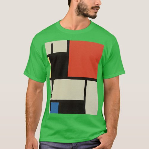 Mondrian Composition Modern Abstract Green T_Shirt