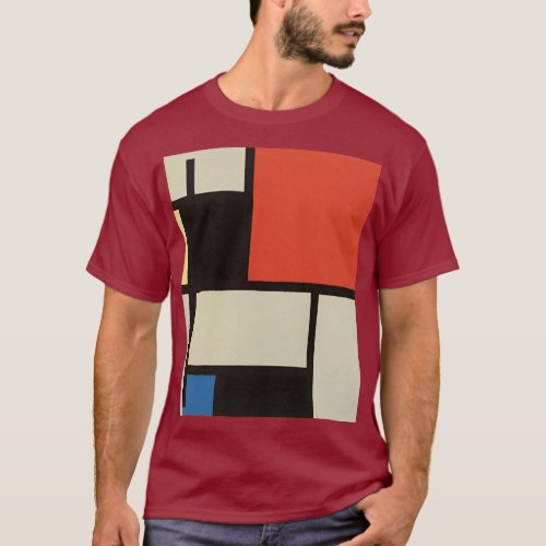 Mondrian Composition Modern Abstract Maroon T_Shirt