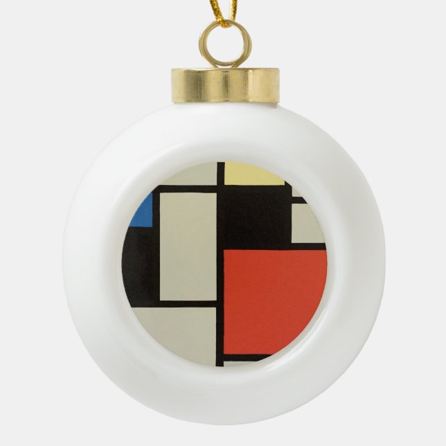 Mondrian Composition Modern Abstract Painting Art Ceramic Ball Christmas Ornament (Front)