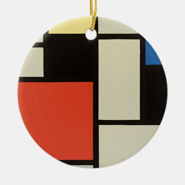 Mondrian Composition Modern Abstract Painting Art Ceramic Ornament (Front)