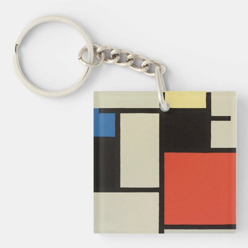 Mondrian Composition Modern Abstract Painting Art Keychain