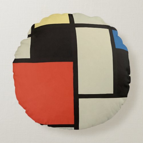 Mondrian Composition Modern Abstract Painting Art Round Pillow