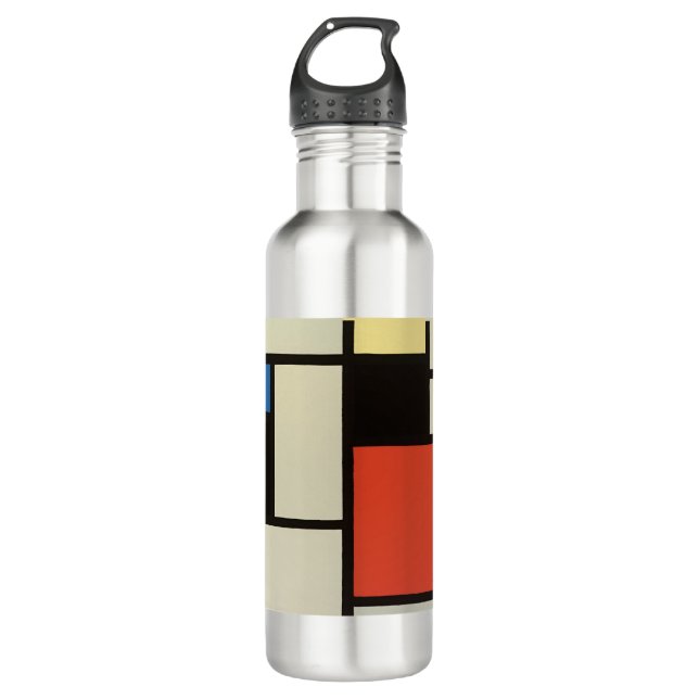 Mondrian Composition Modern Abstract Painting Art Stainless Steel Water Bottle (Front)