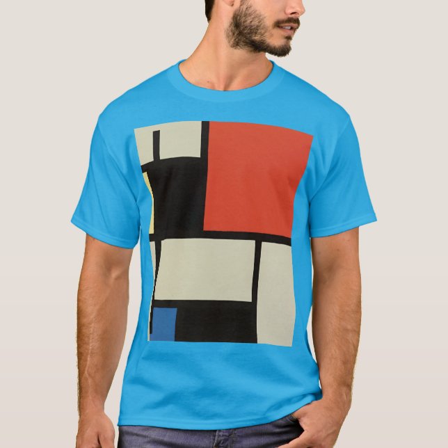 Mondrian Composition Modern Abstract Teal T-Shirt (Front)