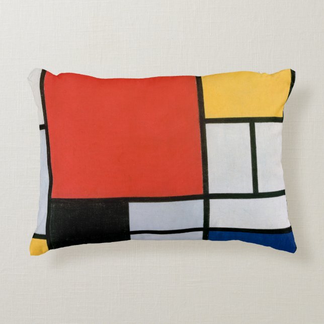Mondrian Composition Red Yellow Blue Black  Accent Pillow (Front)