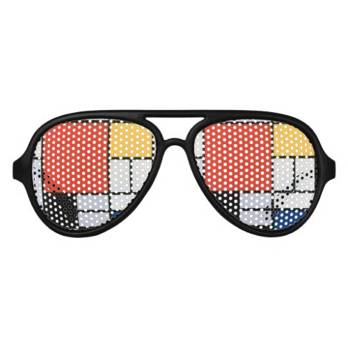 Mondrian Composition Red Yellow Blue Black  Aviator Sunglasses