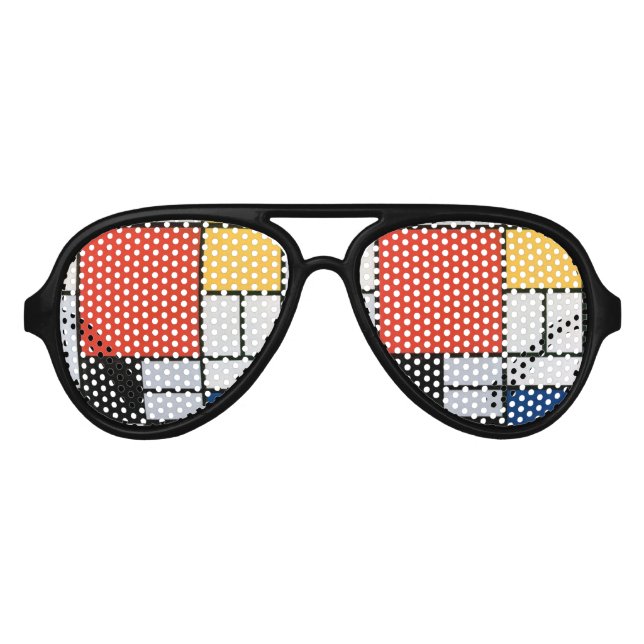 Mondrian Composition Red Yellow Blue Black  Aviator Sunglasses (Front)