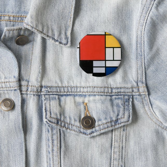 Mondrian Composition Red Yellow Blue Black  Button (In Situ)
