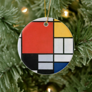 Mondrian Composition Red Yellow Blue Black Ceramic Ornament