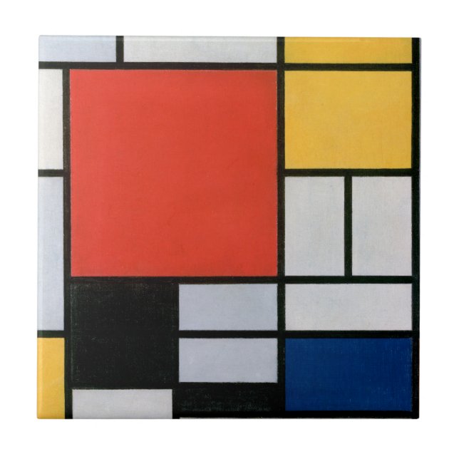 Mondrian Composition Red Yellow Blue Black  Ceramic Tile (Front)