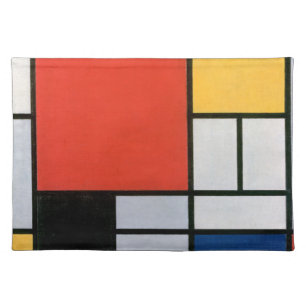 Mondrian Composition Red Yellow Blue Black Cloth Placemat