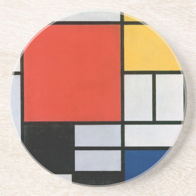 Mondrian Composition Red Yellow Blue Black  Coaster (Front)