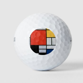 Mondrian Composition Red Yellow Blue Black  Golf Balls by antiqueart at Zazzle