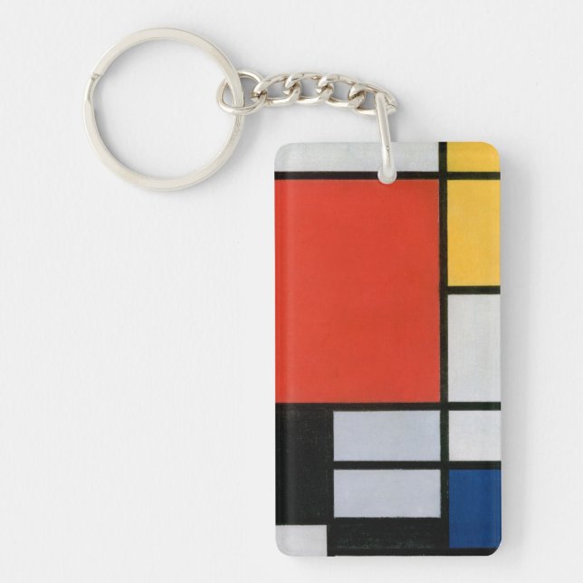 Mondrian Composition Red Yellow Blue Black  Keychain (Front)
