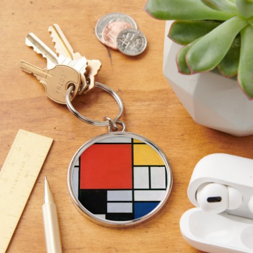 Mondrian Composition Red Yellow Blue Black  Keychain