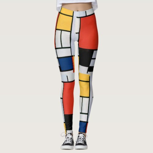 Mondrian Composition Red Yellow Blue Black  Leggings