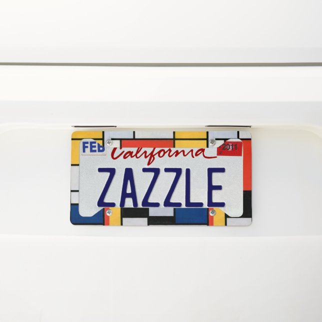Mondrian Composition Red Yellow Blue Black  License Plate Frame (On Car)