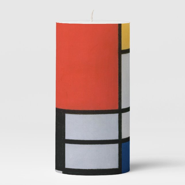 Mondrian Composition Red Yellow Blue Black  Pillar Candle (Front)