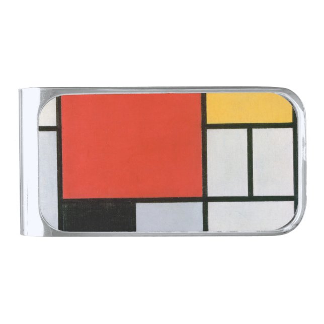 Mondrian Composition Red Yellow Blue Black  Silver Finish Money Clip (Front)