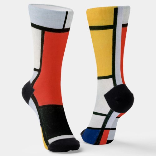 Mondrian Composition Red Yellow Blue Black  Socks
