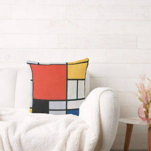 Mondrian Composition Red Yellow Blue Black  Throw Pillow