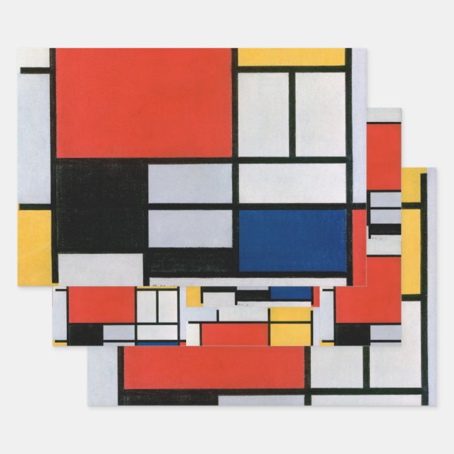 Mondrian Composition Red Yellow Blue Black  Wrapping Paper Sheets (Set)