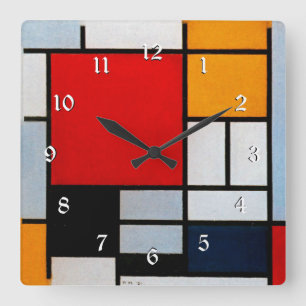Mondrian - Composition with Large Red Plane Square Wall Clock