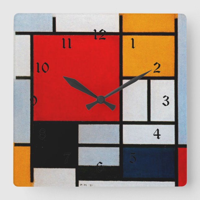 Mondrian - Composition with Large Red Plane Square Wall Clock (Front)