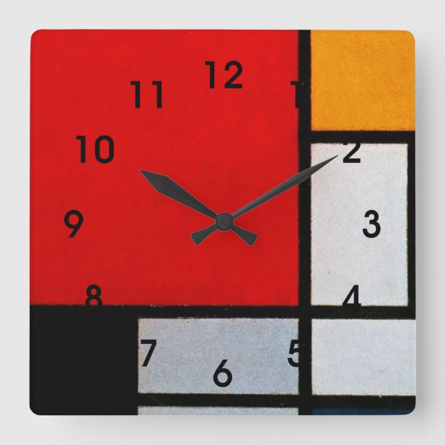Mondrian - Composition with Large Red Plane Square Wall Clock (Front)