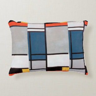 Mondrian Composition with Red, Blue, Black, Yellow Accent Pillow