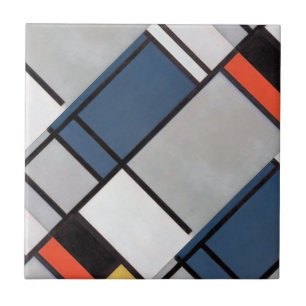 Mondrian Composition with Red, Blue, Black, Yellow Ceramic Tile