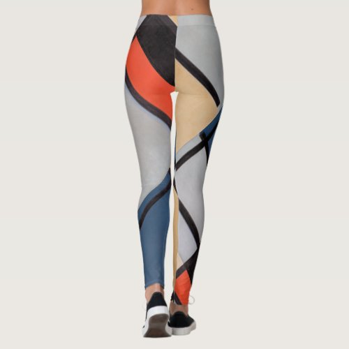 Mondrian Composition with Red Blue Black Yellow Leggings