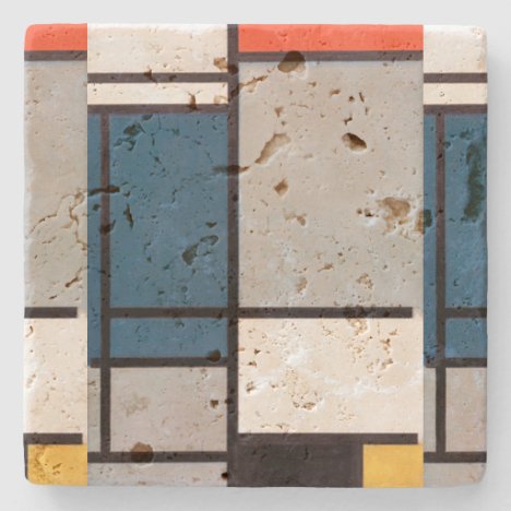 Mondrian Composition with Red, Blue, Black, Yellow Stone Coaster