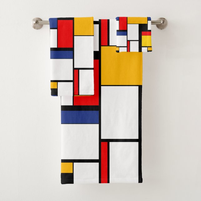 Mondrian Geometric Minimalist Comopsition Modern Bath Towel Set (Insitu)