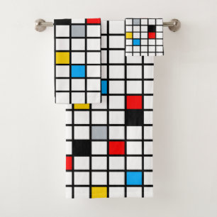 Mondrian Geometric Minimalist Comopsition Modern Bath Towel Set