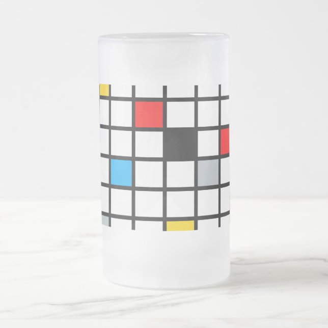 Mondrian Geometric Minimalist Comopsition Modern Frosted Glass Beer Mug (Center)