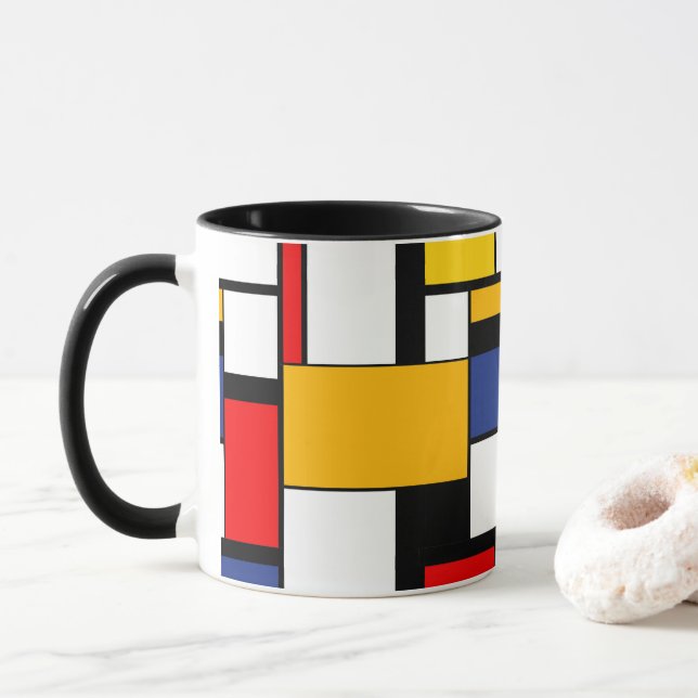 Mondrian Geometric Minimalist Comopsition Modern Mug (With Donut)