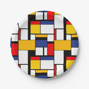 Mondrian Geometric Minimalist Comopsition Modern Paper Plates