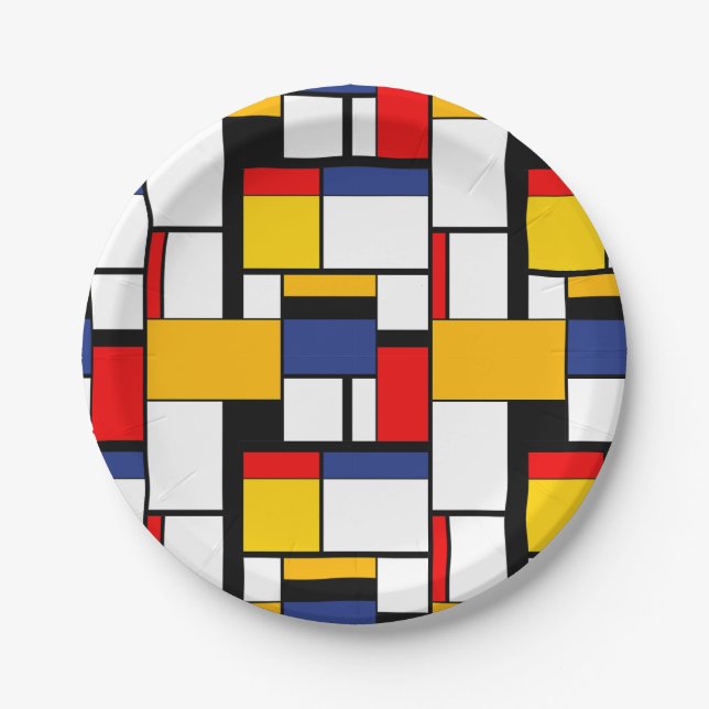 Mondrian Geometric Minimalist Comopsition Modern Paper Plates (Front)